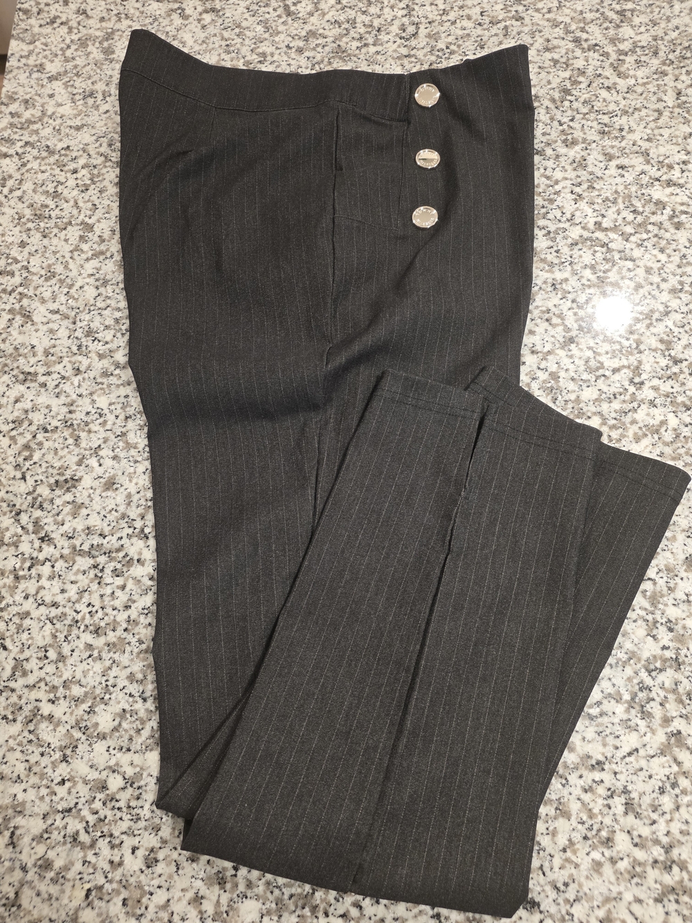 Tommy Hilfiger Dark Gray Pinstripe Dress Pants with Decorative Buttons